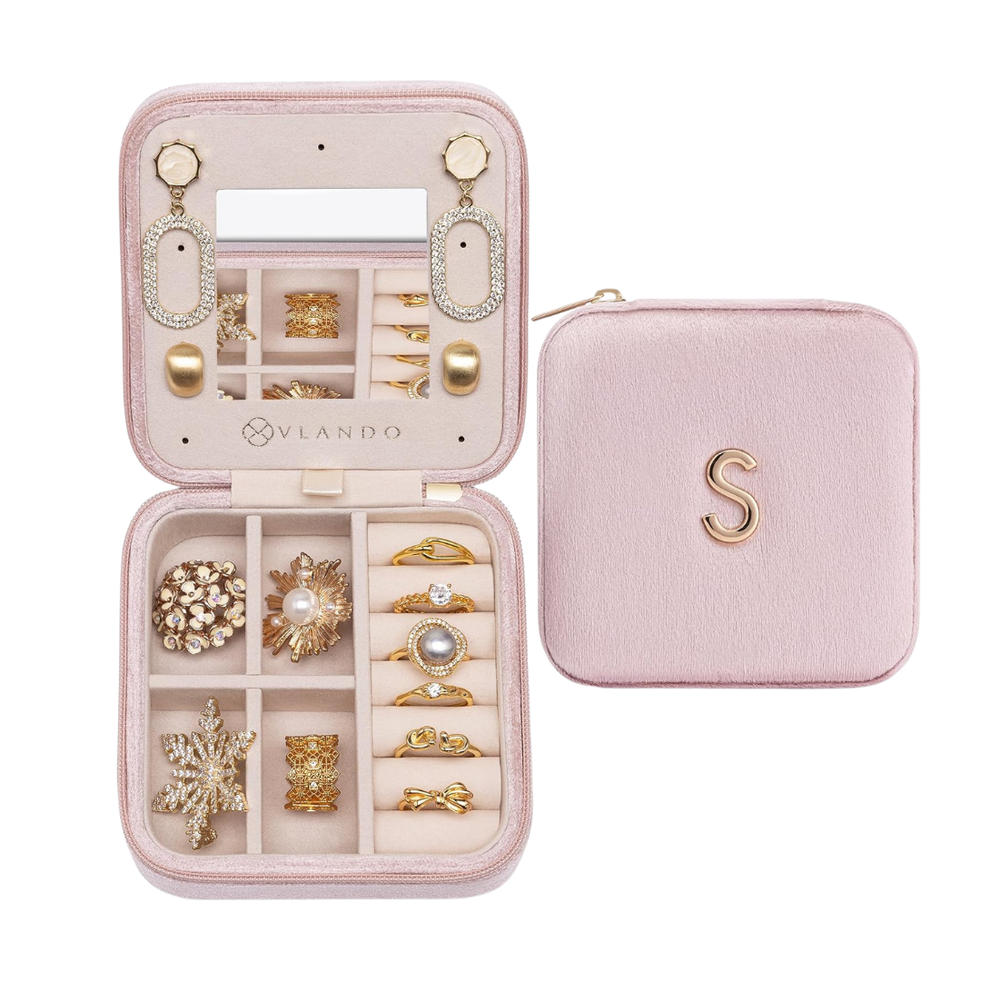 Personalized Letter Small Jewelry Box, Travel Jewelry Case