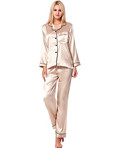 Womens Silk Satin Pajamas