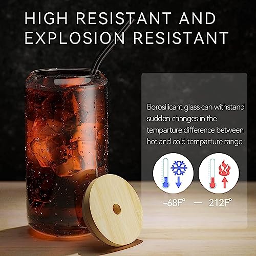 Glass Cups with Bamboo Lids and Glass Straws Set (4)