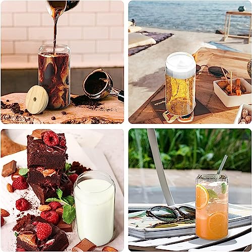 Glass Cups with Bamboo Lids and Glass Straws Set (4)