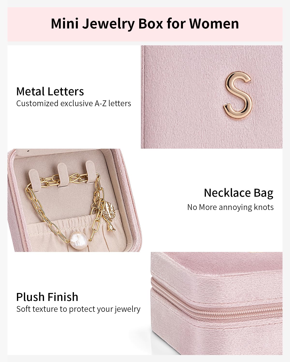 Personalized Letter Small Jewelry Box, Travel Jewelry Case