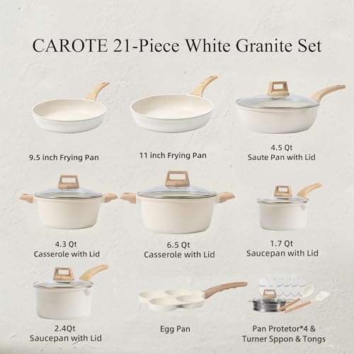 21Pcs Pots and Pans Set, Nonstick Cookware Sets, White Granite Induction Cookware