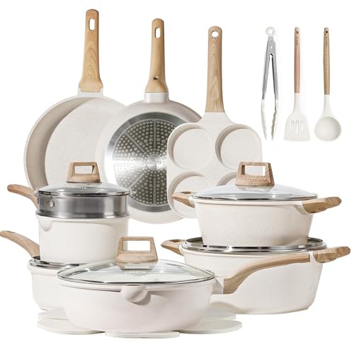 21Pcs Pots and Pans Set, Nonstick Cookware Sets, White Granite Induction Cookware