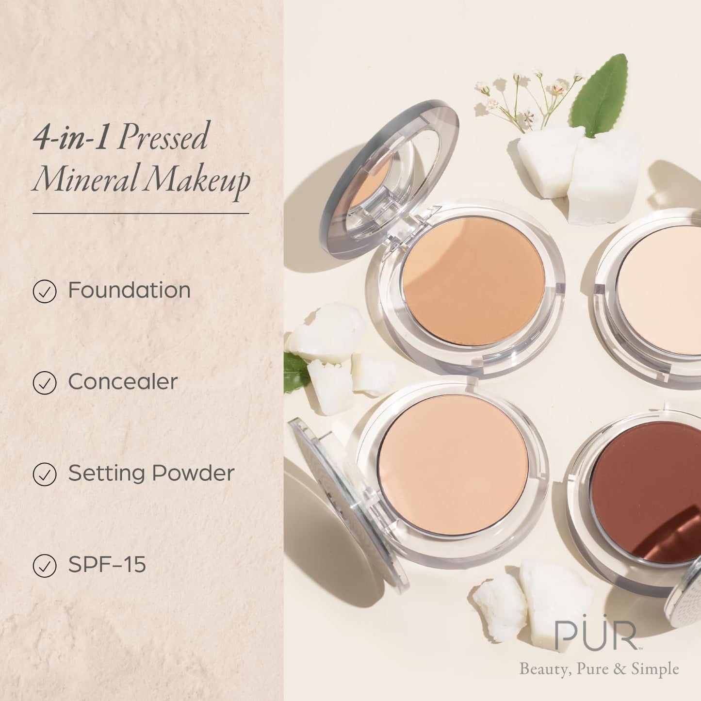 PUR Beauty 4-in-1 Pressed Mineral Makeup Powder Foundation with SPF 15