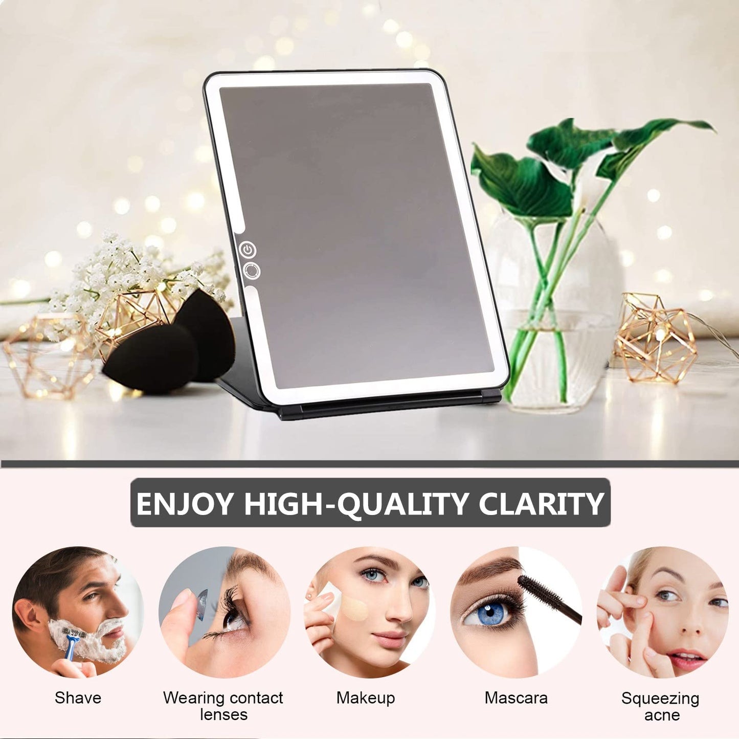 Folding Lighted Makeup Mirror with 72 LEDs 3 Colors